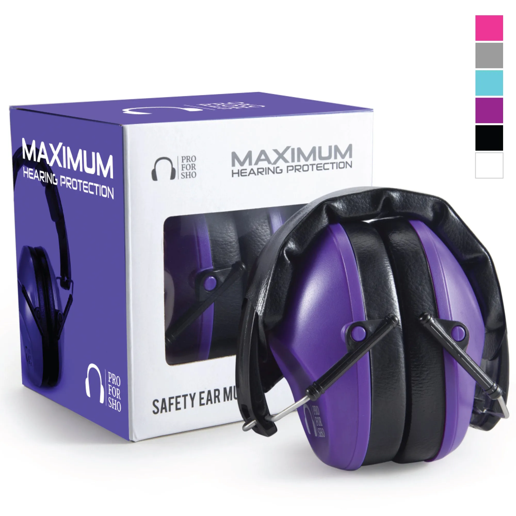 Pro For Sho 34dB NRR Noise Reduction Earmuffs - Lightweight Design - Standard Size Purple