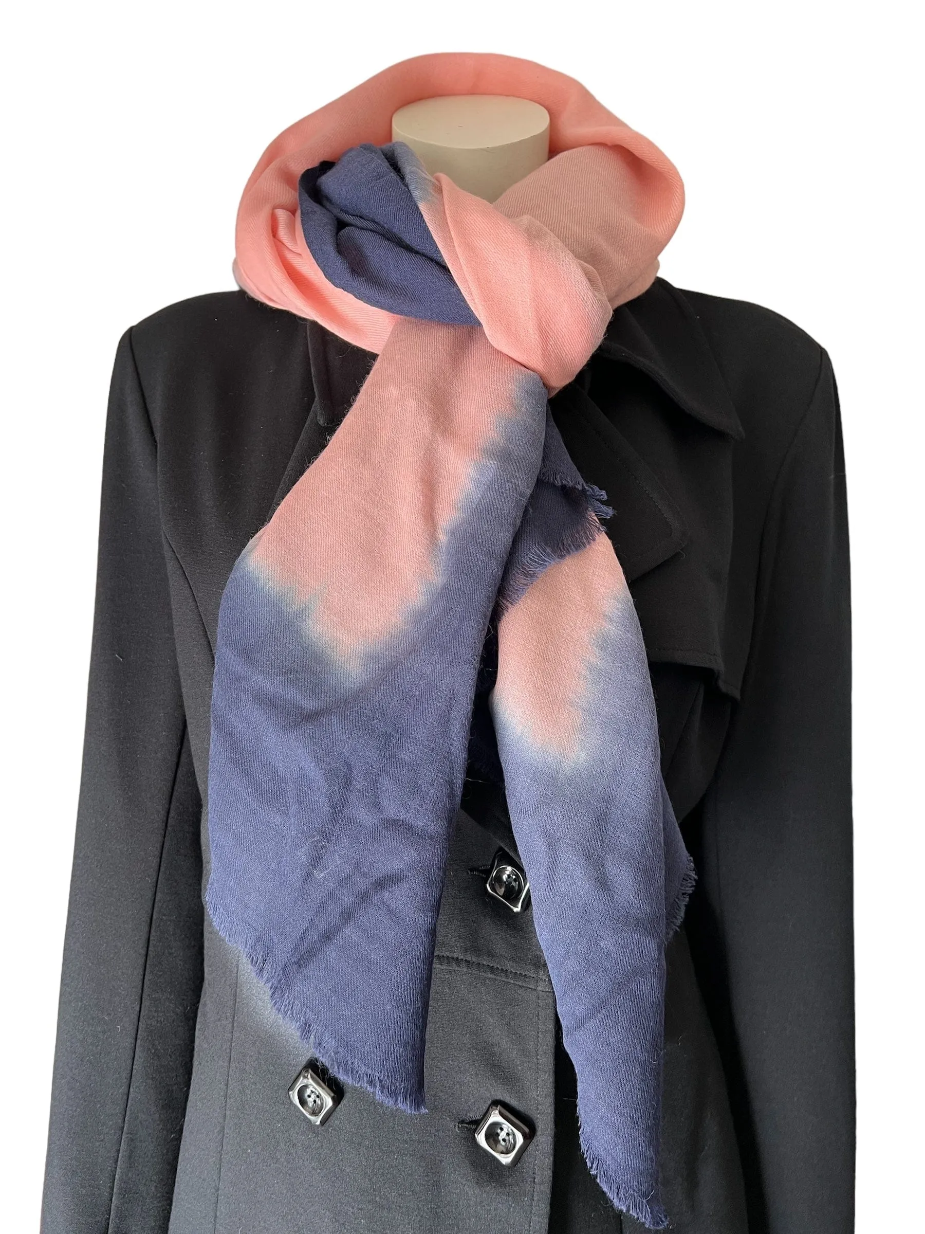 Pure Wool Scarf -Navy Salmon Pink