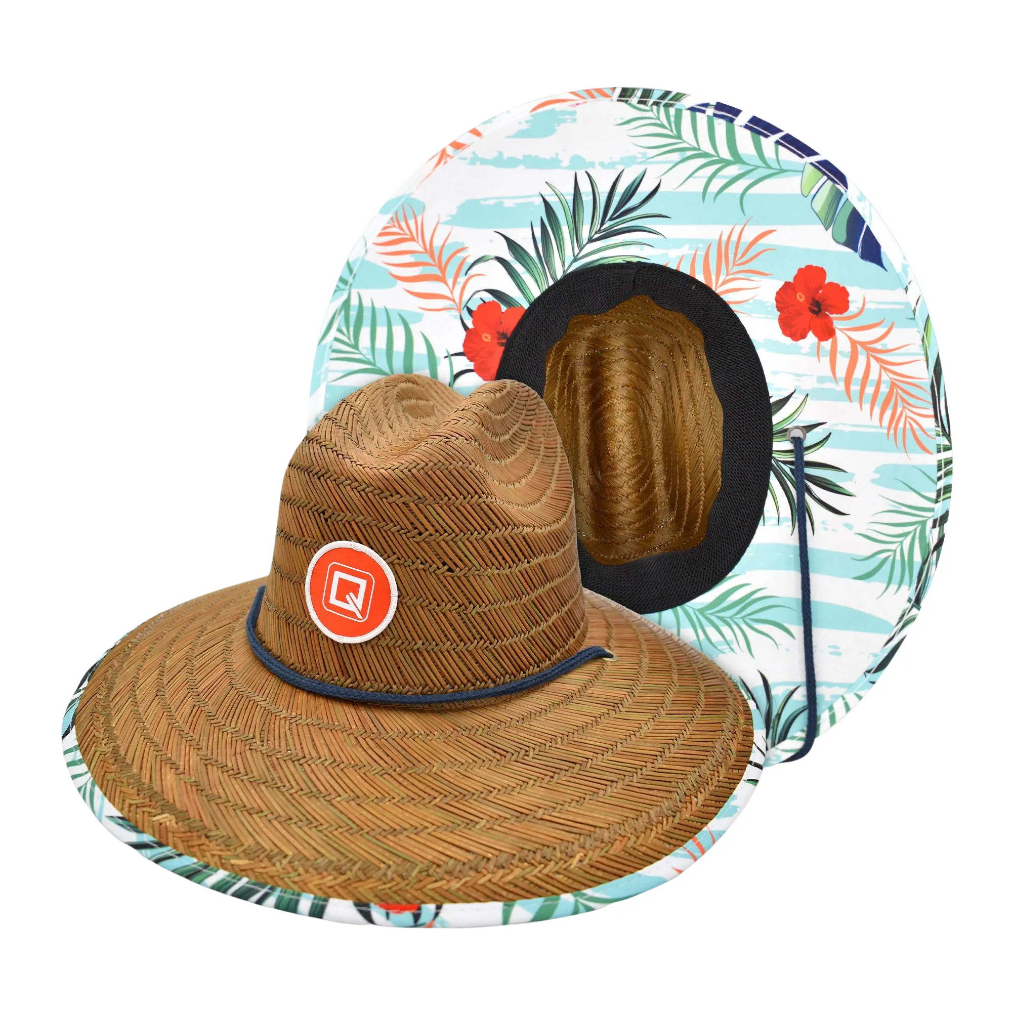 Qwave Straw Hats for Women - Stylish Tropical Print Designs, Beach Gear Sun Hats for Women, Lifeguard Hat with Sun Protection - Red Tropical Print