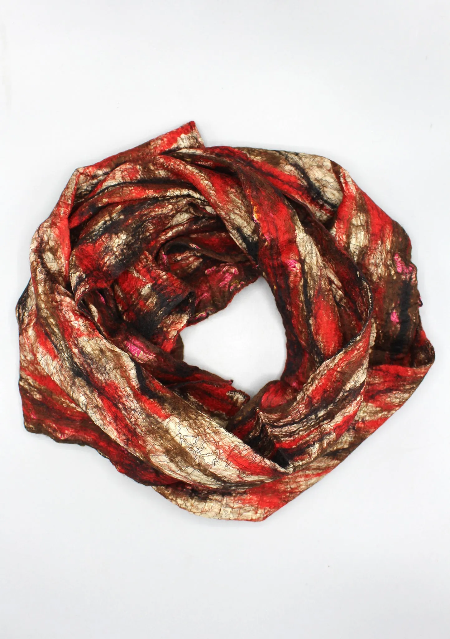 Red and Black Hand Felted Recycled Silk Women's Scarf