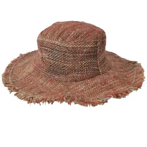 Red Wide Brim Knitted Summer Crochet Hemp Hat.