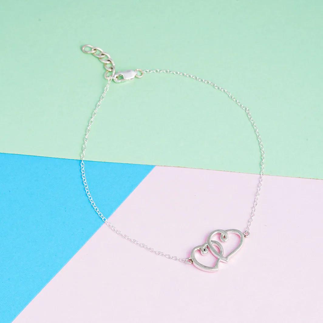 Sterling Silver Two Heart Bracelet