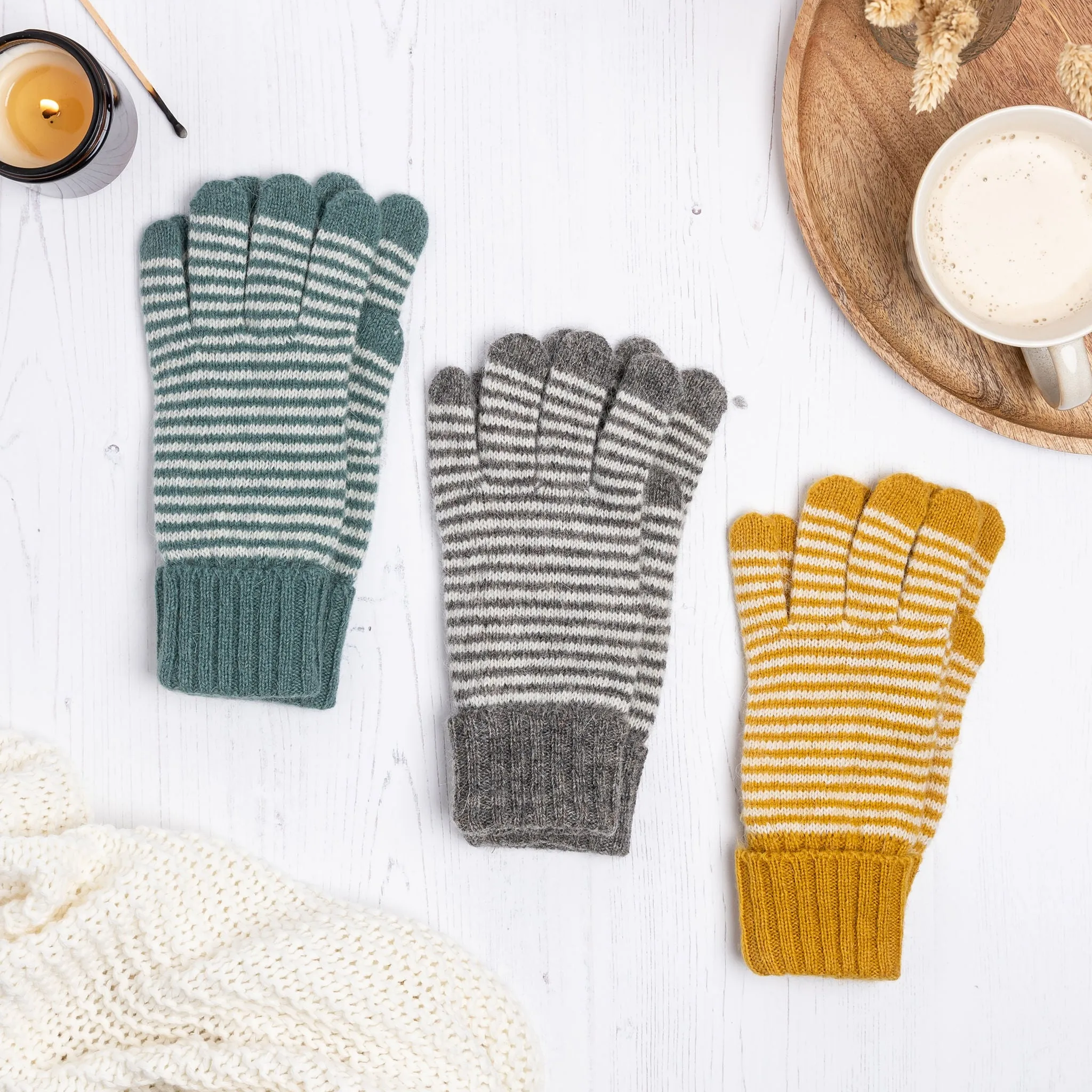 Stripe Angora Knit Gloves