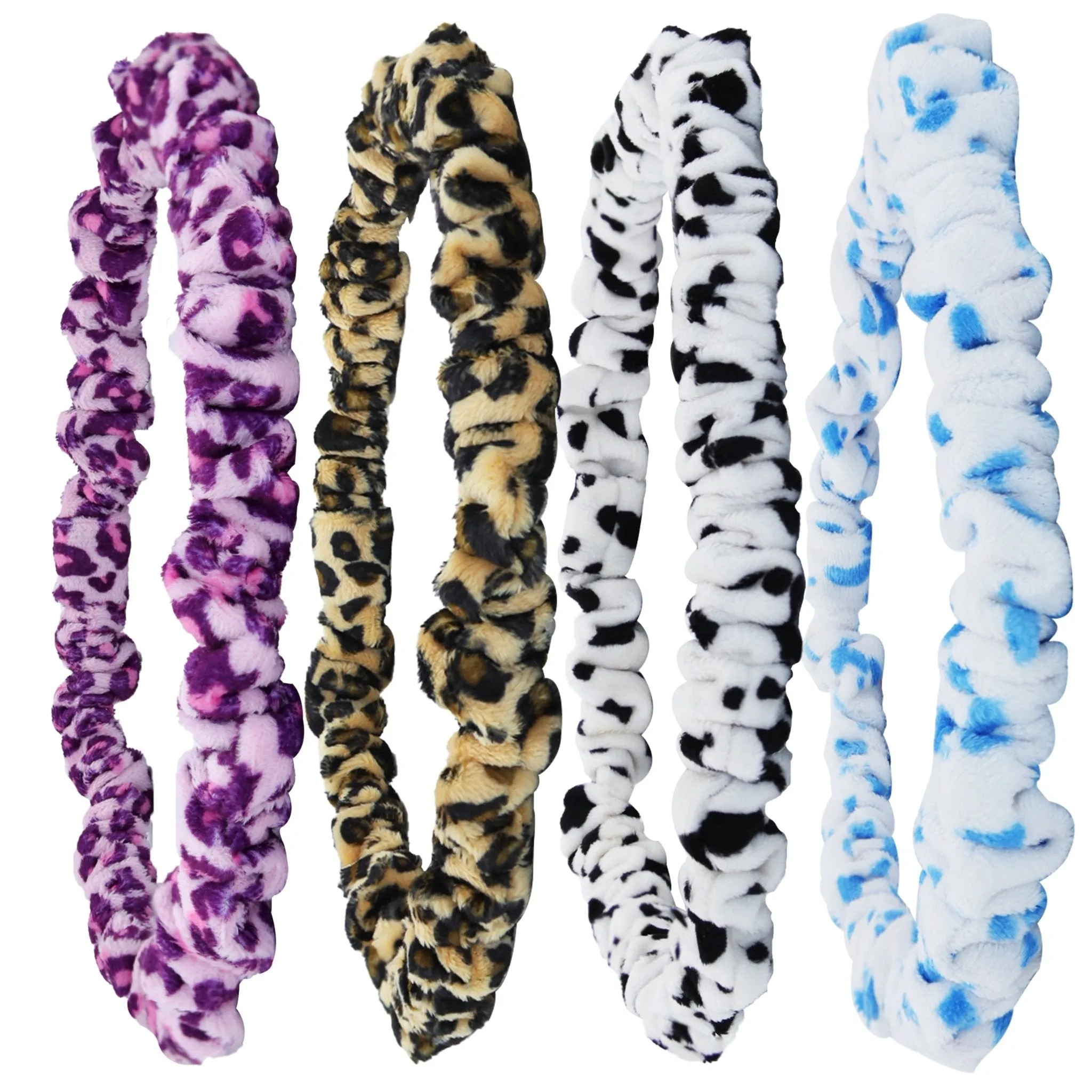 Thin Scrunchie Headbands - 4 Pack Cheetah & Cow