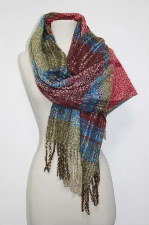 Ultra-soft Warm Muted Plaid Scarf with Fringe