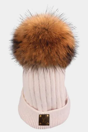 Up-Cycled Wool Blend Fur Pom Beanie