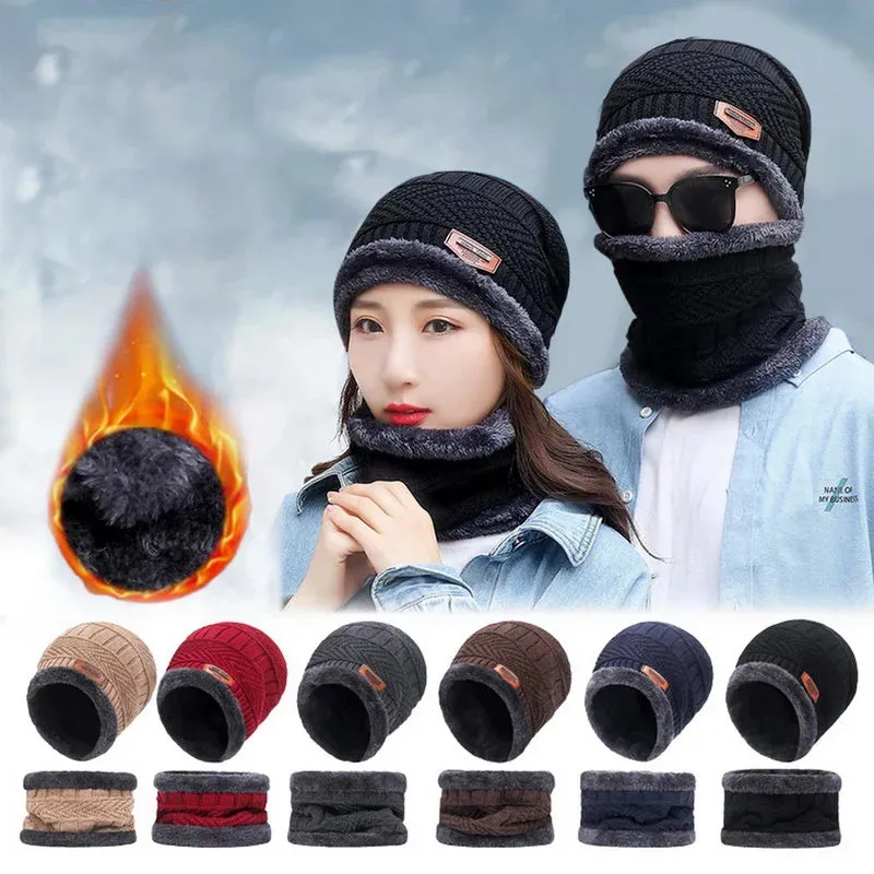 Winter Hats Knit Cap Men and Women Velvet Hat Coral Fleece Scarf Outdoor Riding Hat Warm Thickening Plus Velvet Neck Protect Cap